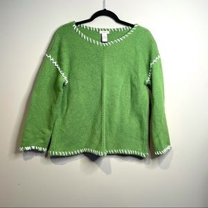 SUNDANCE Green & White Lambswool Blend Boxy Pullover Sweater - Sz Small